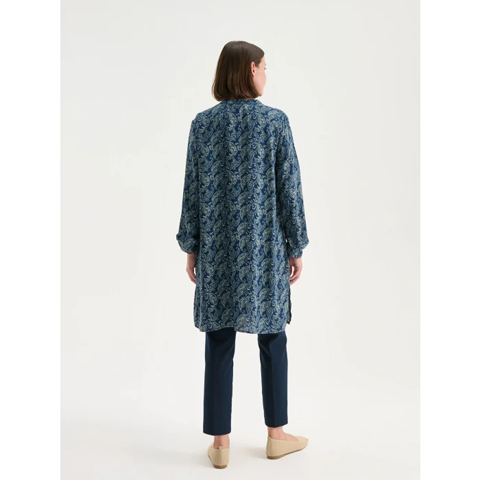 LCW Grace İndigo Hakim Yaka Desenli Kadın Tunik