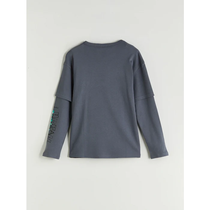 LCW Kids Gri Bisiklet Yaka Erkek Çocuk Tişört