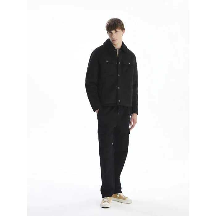 XSIDE Siyah Standart Kalıp Gömlek Yaka Süet Erkek Mont