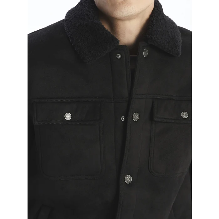 XSIDE Siyah Standart Kalıp Gömlek Yaka Süet Erkek Mont