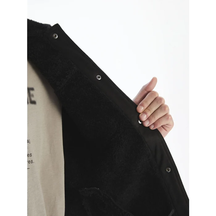 XSIDE Siyah Standart Kalıp Gömlek Yaka Süet Erkek Mont