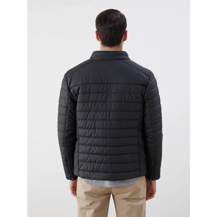 LCW Vision Siyah Slim Fit Dik Yaka Erkek Deri Görünümlü Mont