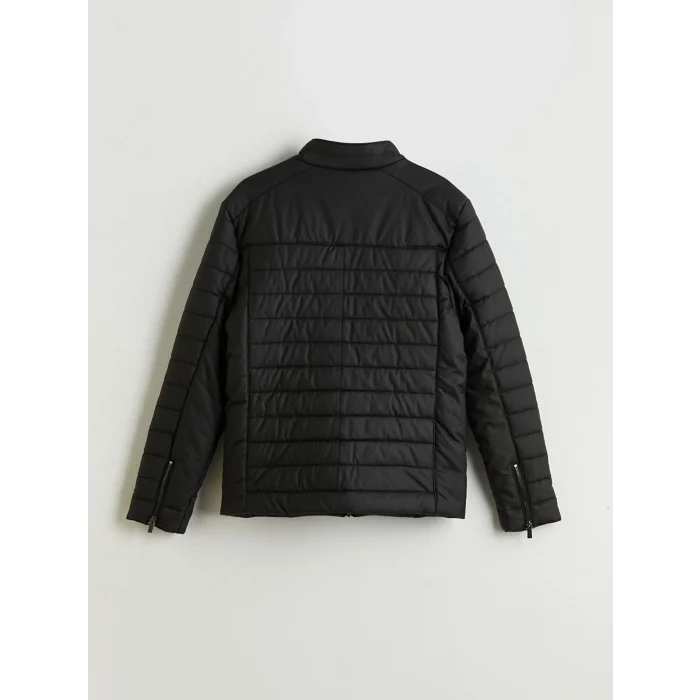 LCW Vision Siyah Slim Fit Dik Yaka Erkek Deri Görünümlü Mont