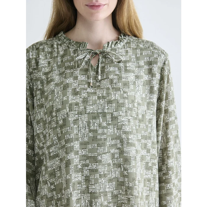 LCW Grace Haki Fırfırlı Bağlamalı Yaka Desenli Kadın Tunik