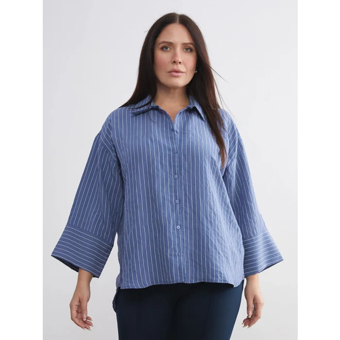 LCWAIKIKI Classic İndigo Çizgili Oversize Kadın Gömlek