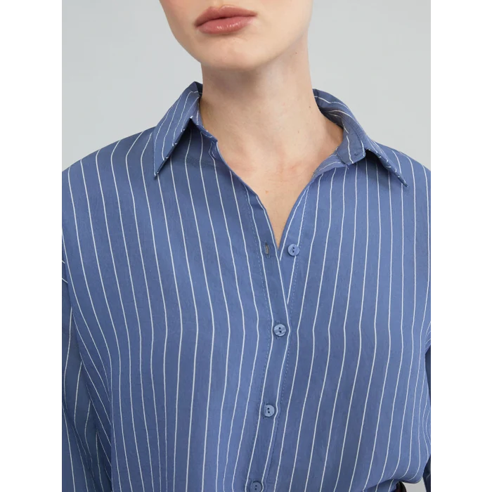 LCWAIKIKI Classic İndigo Çizgili Oversize Kadın Gömlek