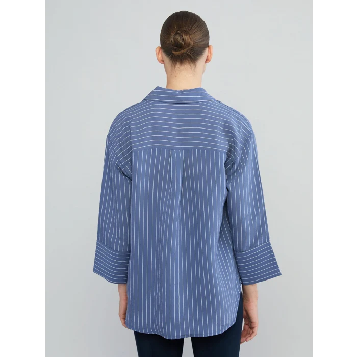 LCWAIKIKI Classic İndigo Çizgili Oversize Kadın Gömlek
