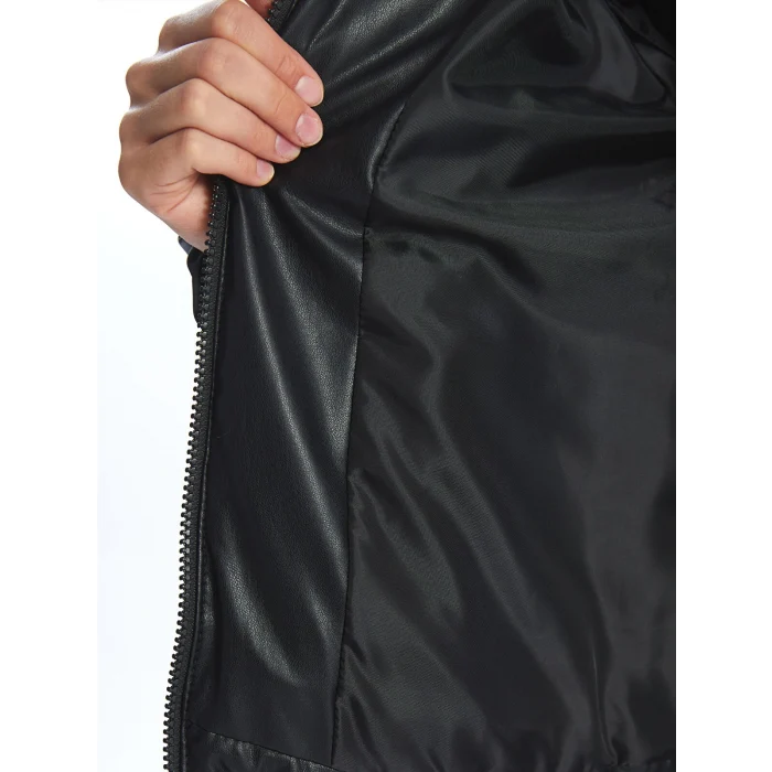 LCW Vision Siyah Kadın Kapüşonlu Düz Şişme Mont