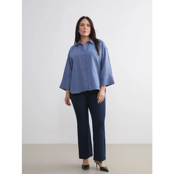 LCWAIKIKI Classic İndigo Çizgili Oversize Kadın Gömlek