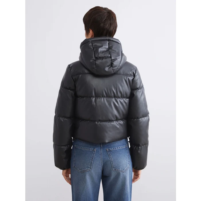 LCW Vision Siyah Kadın Kapüşonlu Düz Şişme Mont