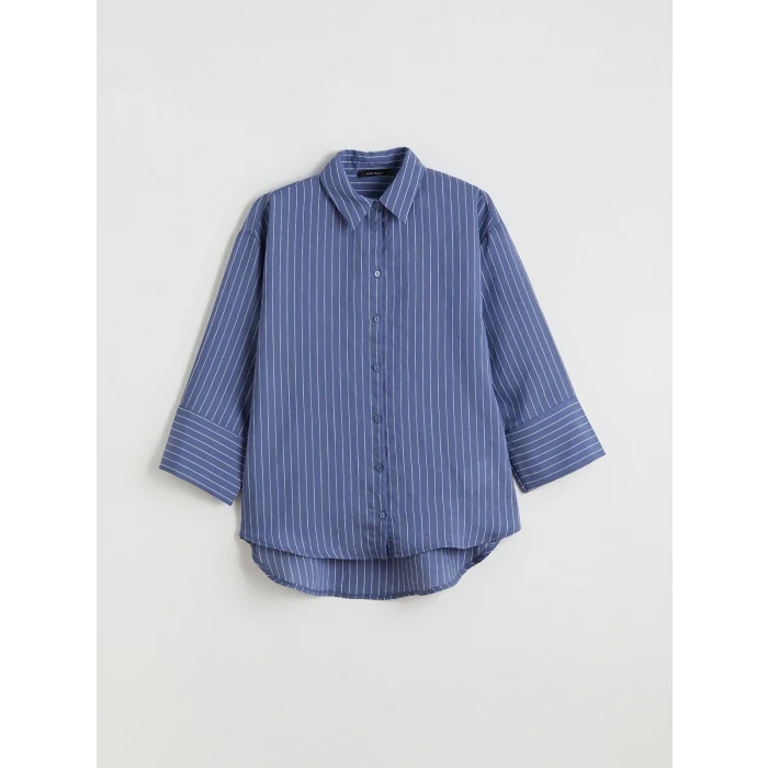 LCWAIKIKI Classic İndigo Çizgili Oversize Kadın Gömlek