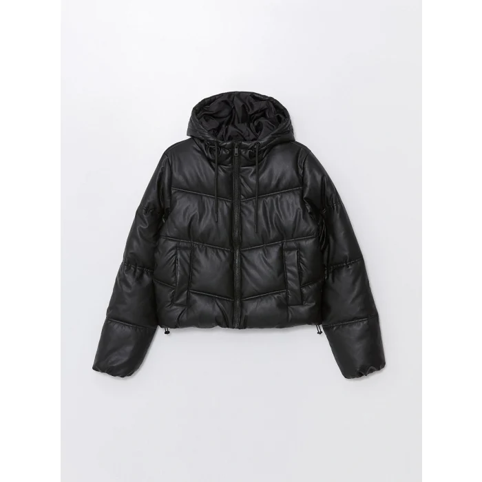 LCW Vision Siyah Kadın Kapüşonlu Düz Şişme Mont