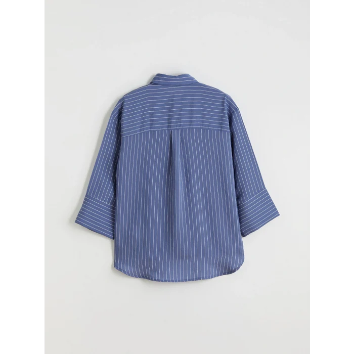 LCWAIKIKI Classic İndigo Çizgili Oversize Kadın Gömlek
