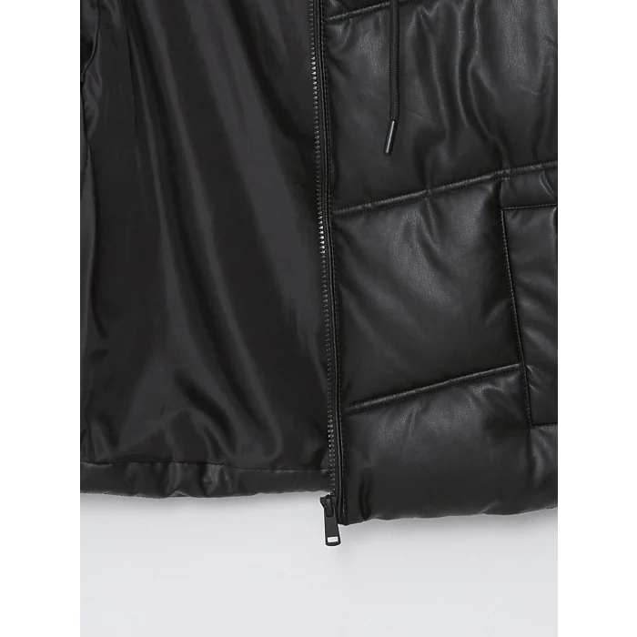 LCW Vision Siyah Kadın Kapüşonlu Düz Şişme Mont