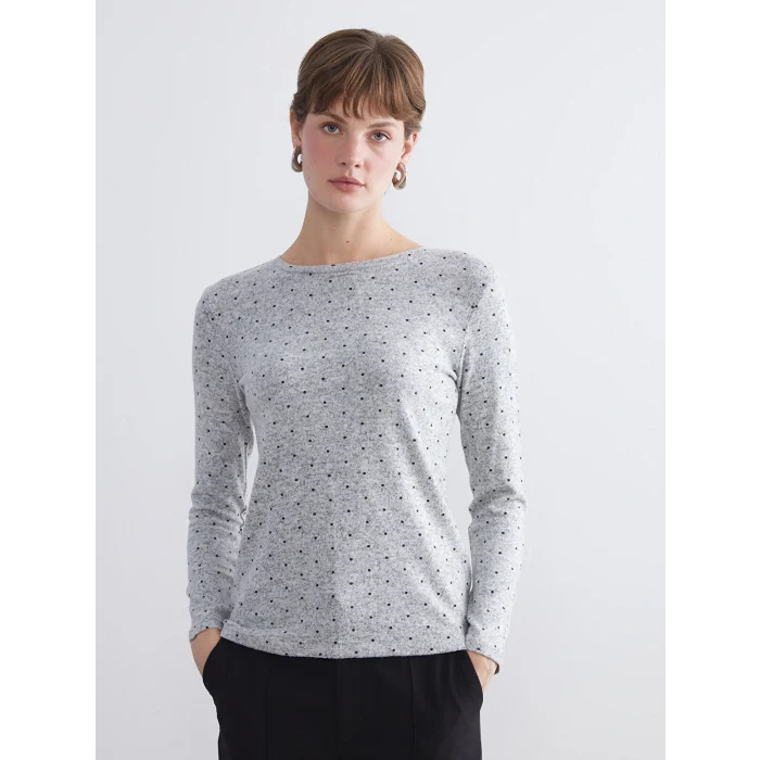 LCWAIKIKI Basic Siyah Bisiklet Yaka Puantiyeli Kadın Body