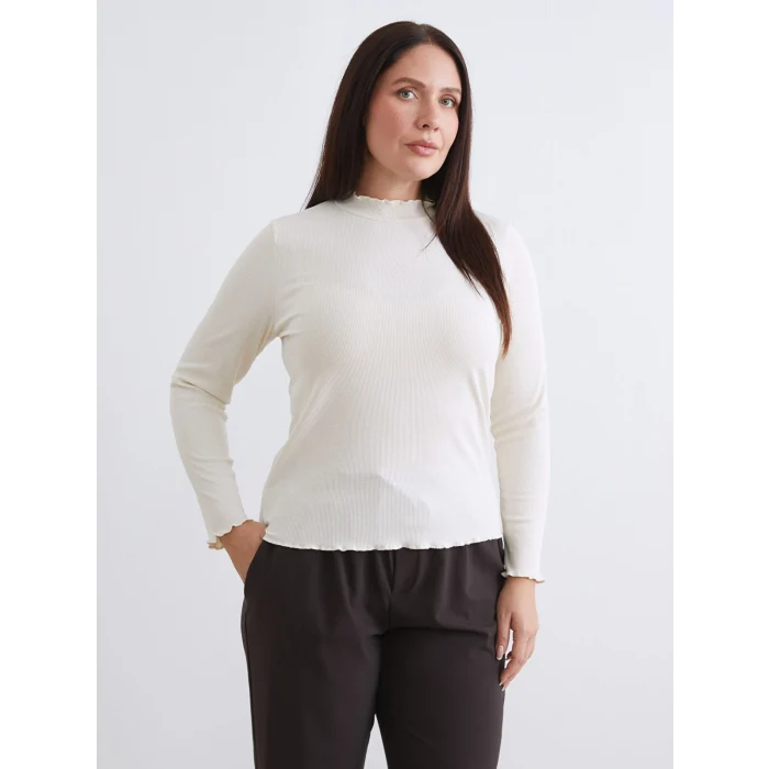 LCW Modest Ekru Fırfırlı Dik Yaka Kadın Body