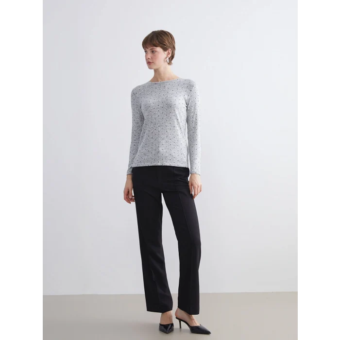 LCWAIKIKI Basic Siyah Bisiklet Yaka Puantiyeli Kadın Body