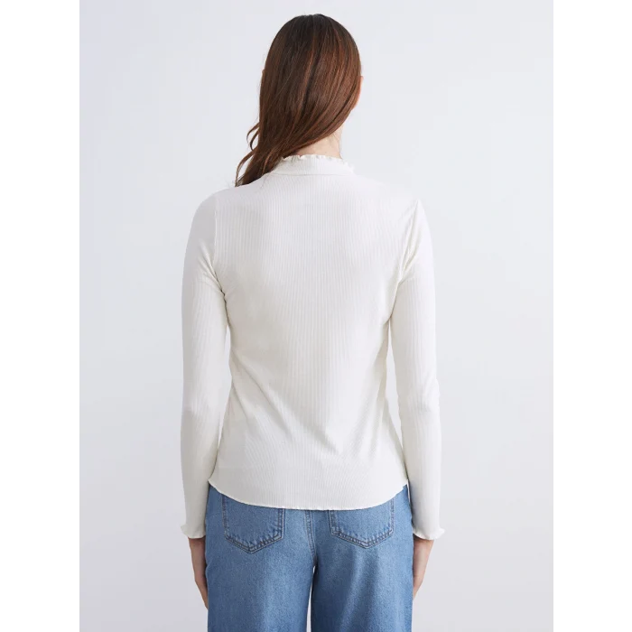 LCW Modest Ekru Fırfırlı Dik Yaka Kadın Body