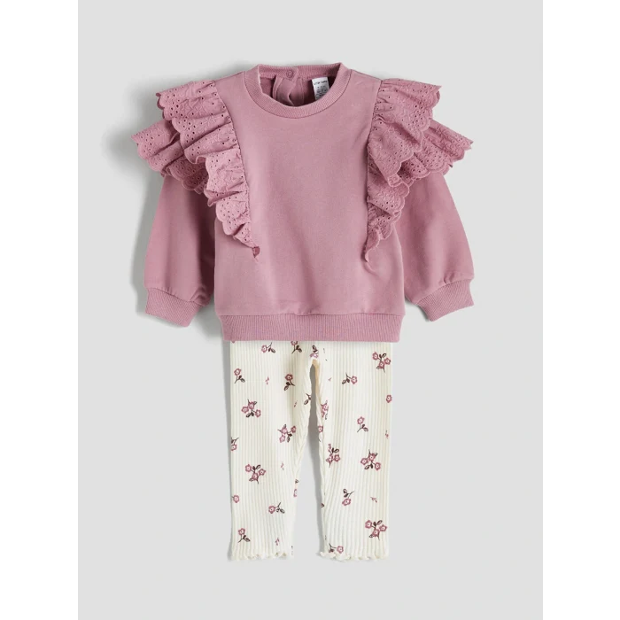 LCW baby Pembe Kız Bebek Sweatshirt ve Tayt 2li