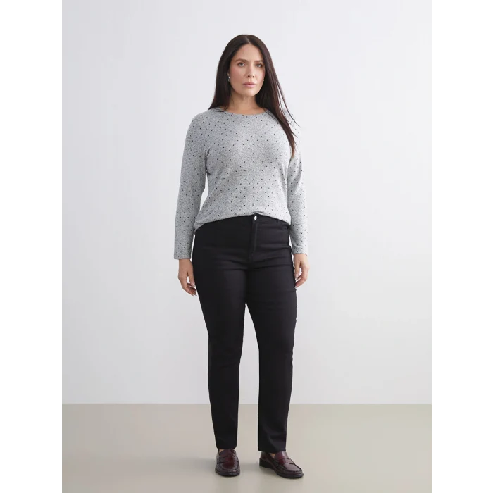 LCWAIKIKI Basic Siyah Bisiklet Yaka Puantiyeli Kadın Body