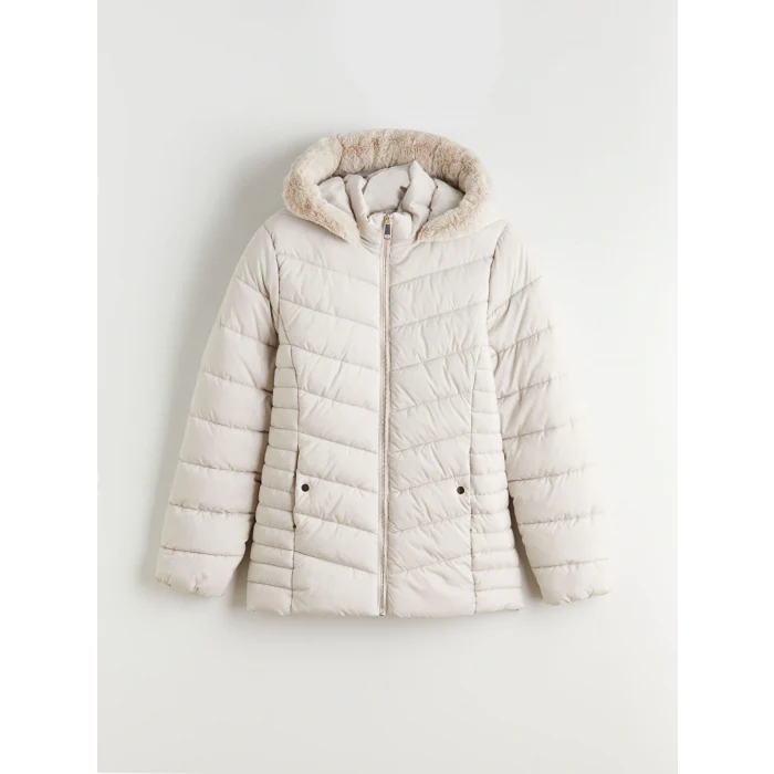 LCWAIKIKI Classic Bej Kapüşonlu Kadın Şişme Mont