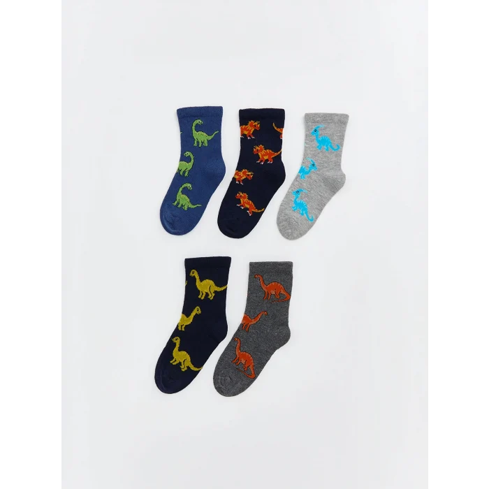 LCW Kids Karışık Dinozor Desenli Erkek Çocuk Soket Çorap 5li