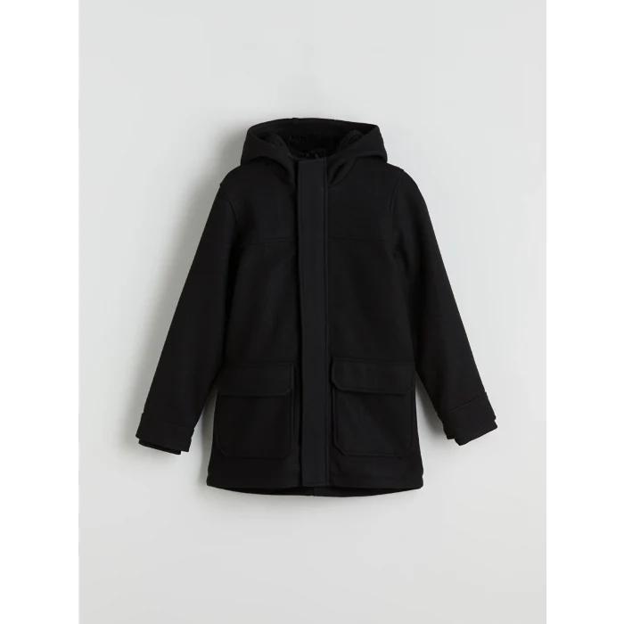 LCW Kids Siyah Kapüşonlu Erkek Çocuk Kaşe Kaban