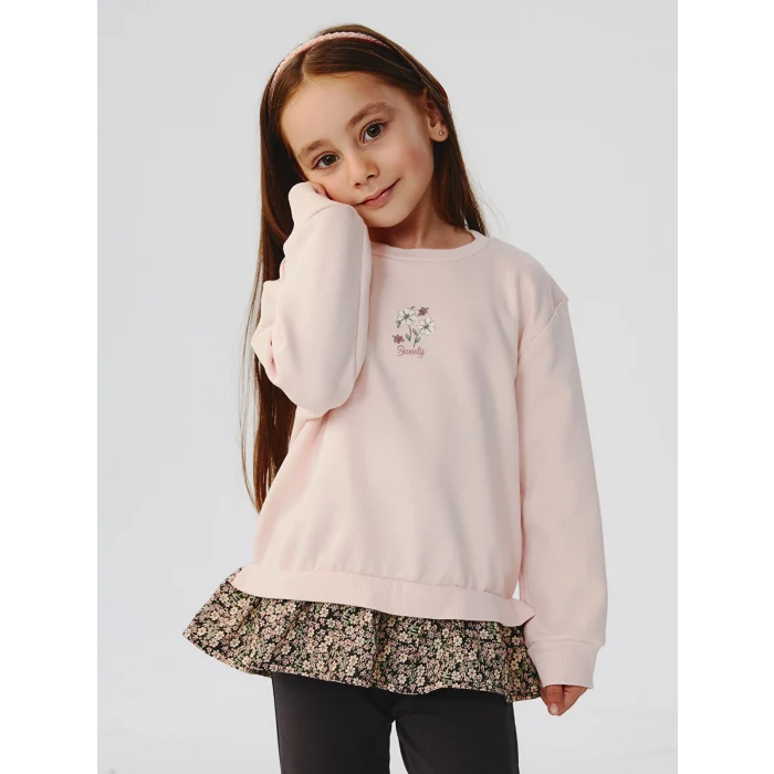 LCW Kids Pembe Çiçek Nakışlı Kız Çocuk Sweatshirt ve Pantolon 2li