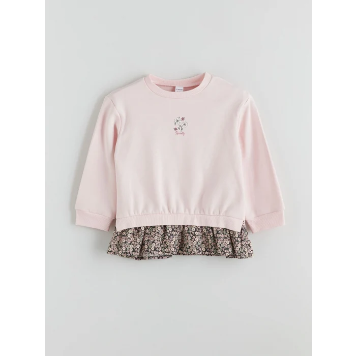 LCW Kids Pembe Çiçek Nakışlı Kız Çocuk Sweatshirt ve Pantolon 2li