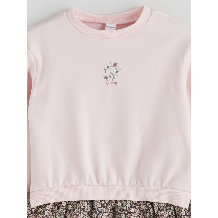LCW Kids Pembe Çiçek Nakışlı Kız Çocuk Sweatshirt ve Pantolon 2li