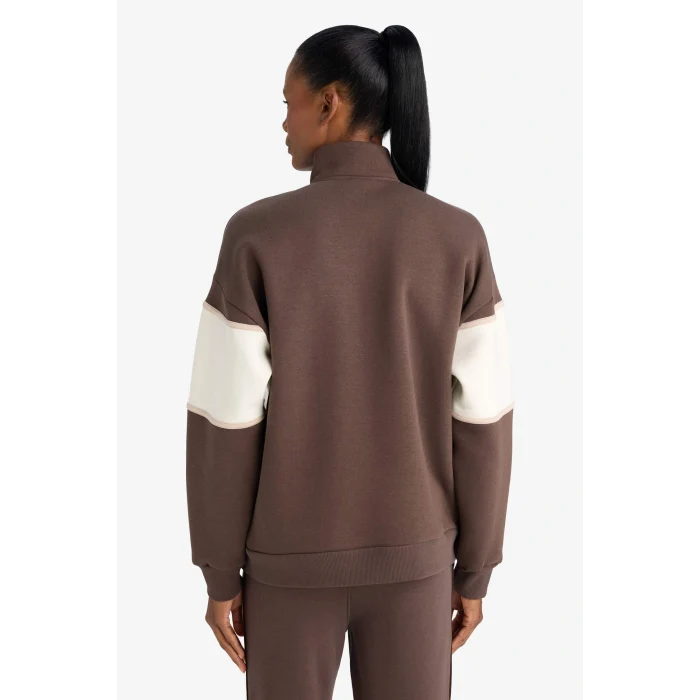 Defacto E9693AXBN335 Kahve DeFactoFit NBA New York Knicks Oversize Geniş Kalıp Yarım Fermuarlı Sporcu Sweatshirt