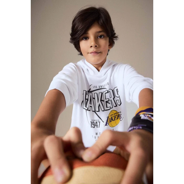 Defacto F4085A8WT34 Beyaz Erkek Çocuk NBA Los Angeles Lakers Kapüşonlu Sweatshirt