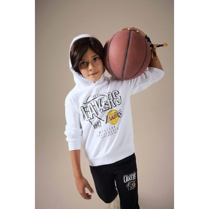 Defacto F4085A8WT34 Beyaz Erkek Çocuk NBA Los Angeles Lakers Kapüşonlu Sweatshirt