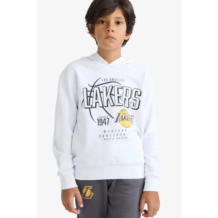Defacto F4085A8WT34 Beyaz Erkek Çocuk NBA Los Angeles Lakers Kapüşonlu Sweatshirt