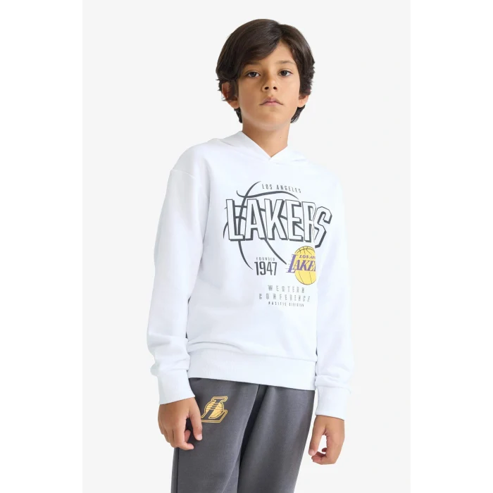 Defacto F4085A8WT34 Beyaz Erkek Çocuk NBA Los Angeles Lakers Kapüşonlu Sweatshirt