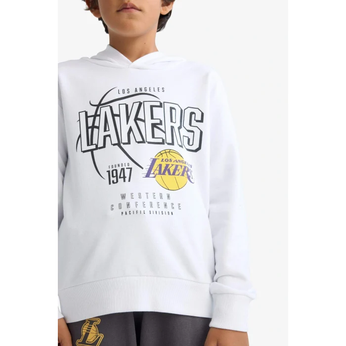 Defacto F4085A8WT34 Beyaz Erkek Çocuk NBA Los Angeles Lakers Kapüşonlu Sweatshirt