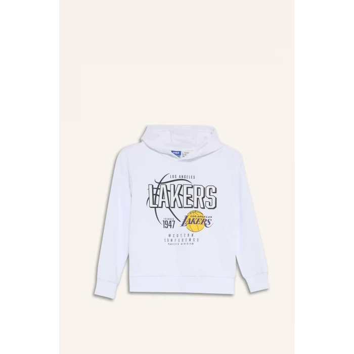 Defacto F4085A8WT34 Beyaz Erkek Çocuk NBA Los Angeles Lakers Kapüşonlu Sweatshirt