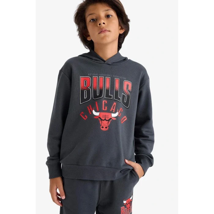 Defacto F4086A8AR31 Antrasit Erkek Çocuk NBA Chicago Bulls Kapüşonlu Sweatshirt