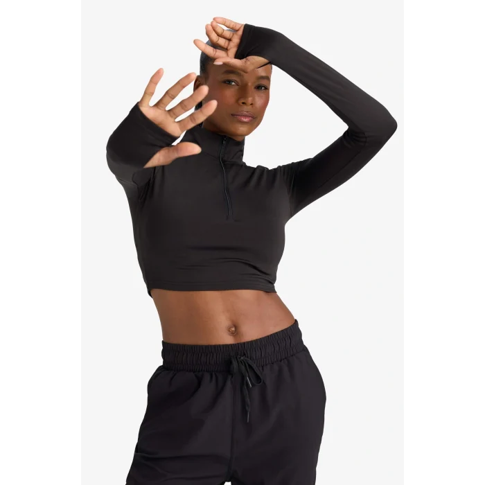 Defacto W0343AZBK81 Siyah DeFactoFit Slim Fit Dar Kesim Fermuarlı Dik Yaka İçi Yumuşak Tüylü Esnek Kumaş Uzun Kollu Tişört