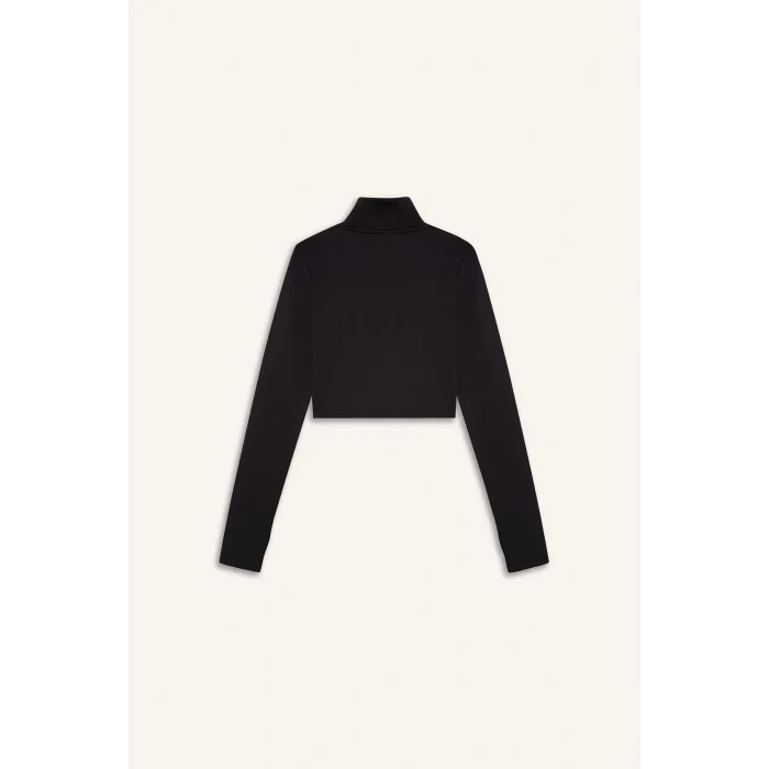 Defacto W0343AZBK81 Siyah DeFactoFit Slim Fit Dar Kesim Fermuarlı Dik Yaka İçi Yumuşak Tüylü Esnek Kumaş Uzun Kollu Tişört