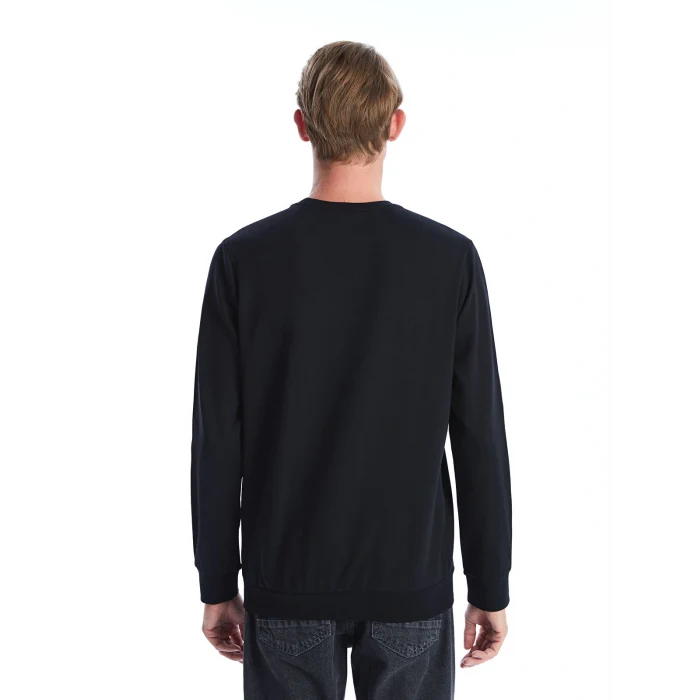 LCWAIKIKI Classic Siyah Bisiklet Yaka Uzun Kollu Baskılı Erkek Sweatshirt