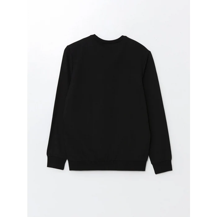 LCWAIKIKI Classic Siyah Bisiklet Yaka Uzun Kollu Baskılı Erkek Sweatshirt