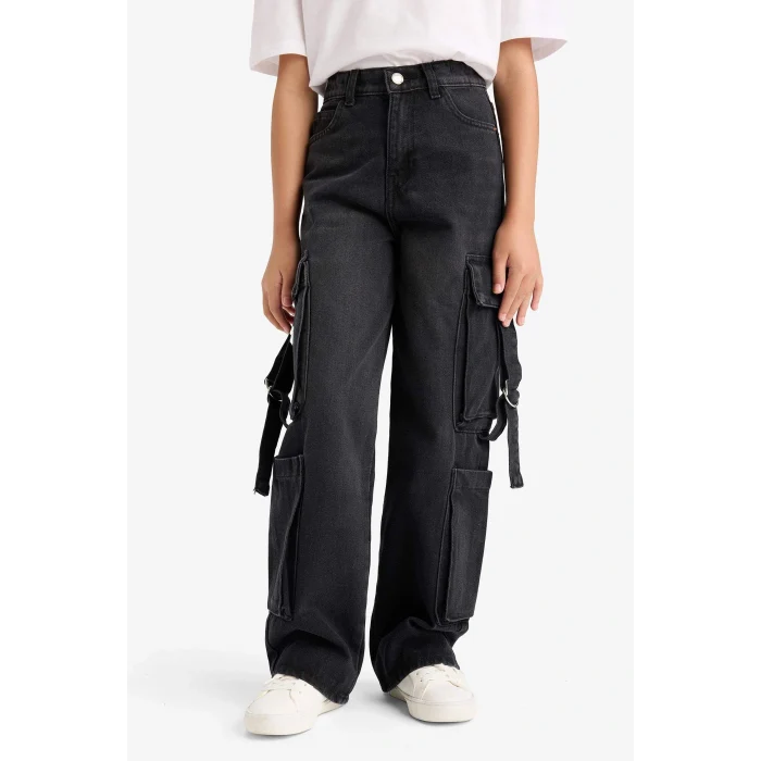Defacto E6185A8NM36 DENIM Kız Çocuk Wide Leg Kargo Geniş Paça Jean Pantolon