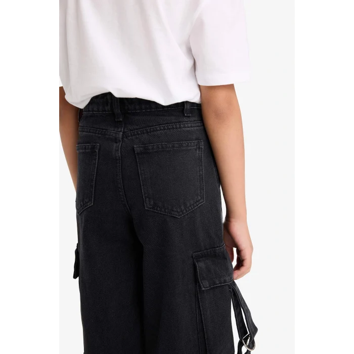 Defacto E6185A8NM36 DENIM Kız Çocuk Wide Leg Kargo Geniş Paça Jean Pantolon