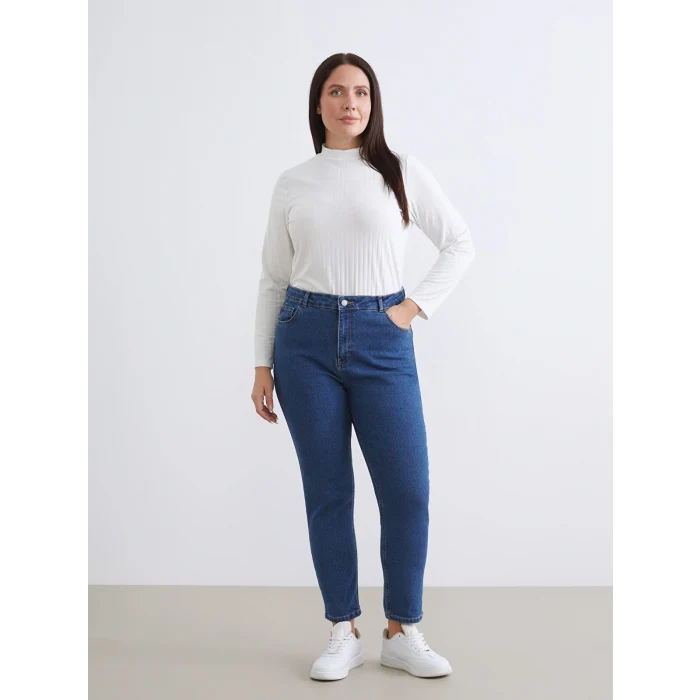 LCW Modest İndigo Mom Fit Kadın Jean Pantolon