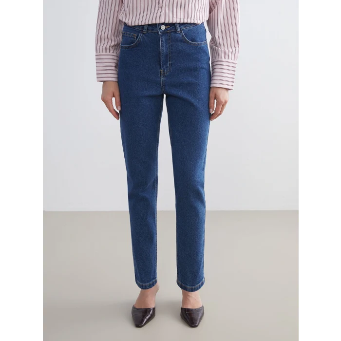 LCW Modest İndigo Mom Fit Kadın Jean Pantolon