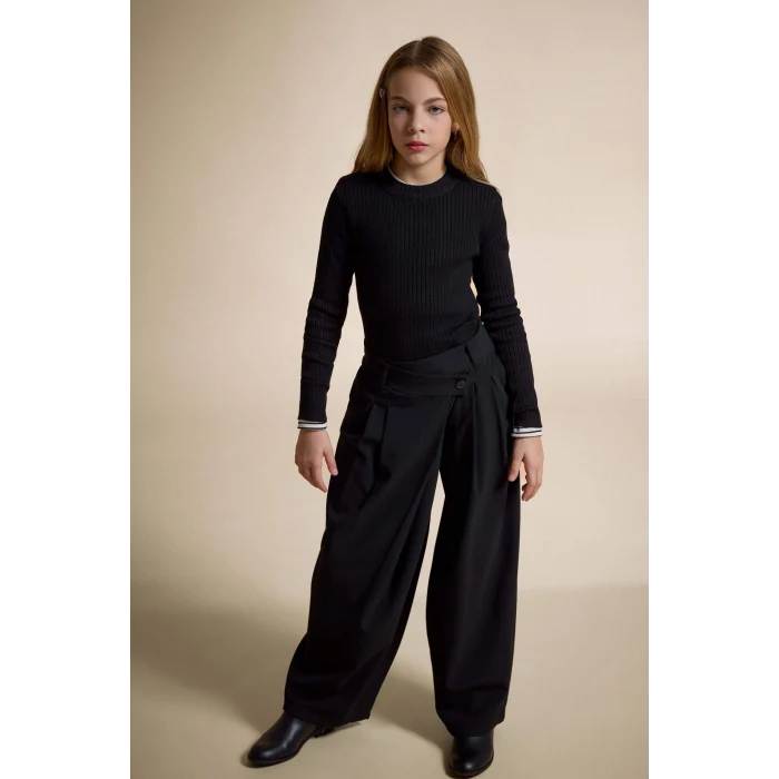 Defacto E9849A8BK81 Siyah Kız Çocuk Fitted Bisiklet Yaka Ribana Kazak