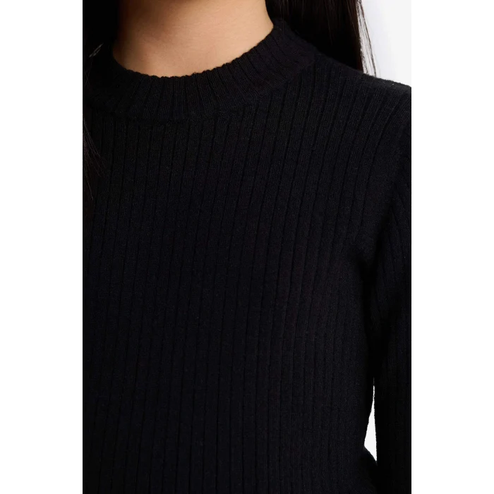 Defacto E9849A8BK81 Siyah Kız Çocuk Fitted Bisiklet Yaka Ribana Kazak