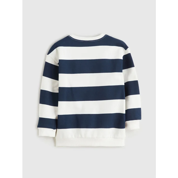 LCW Kids Ekru Bisiklet Yaka Çizgili Erkek Çocuk Sweatshirt