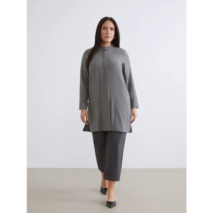 LCW Grace Antrasit Beli Lastikli Desenli Kadın Pantolon